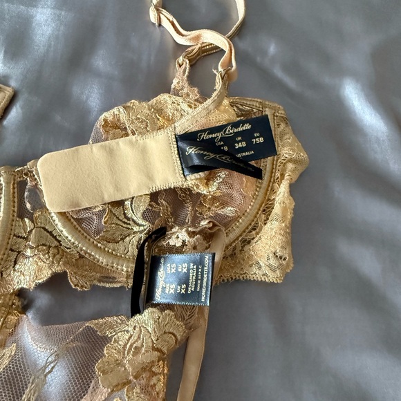 Honey birdette Floral Lace Lingerie Set in Gold - Picture 4 of 4